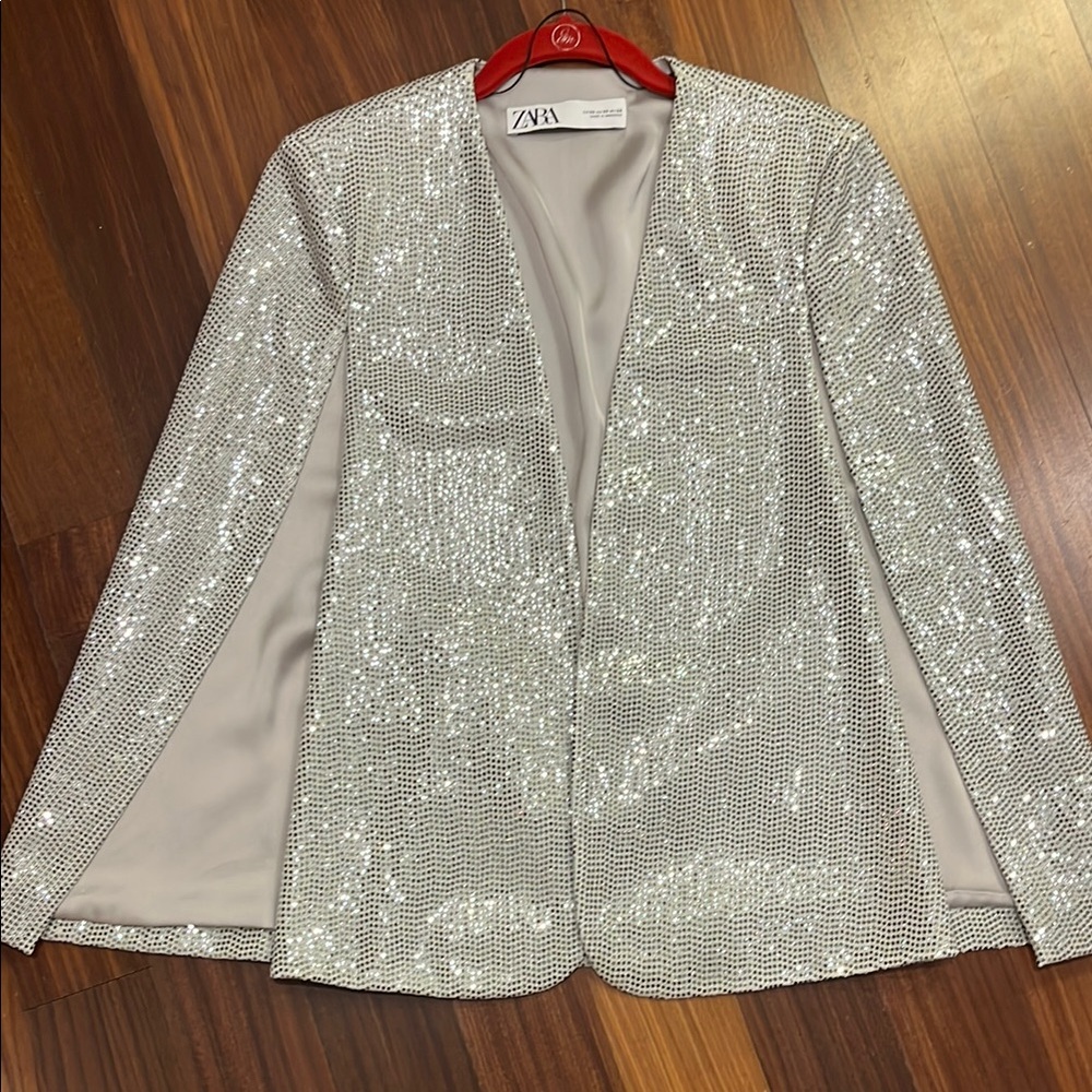 Zara Silver Sequin Blazer/Cape